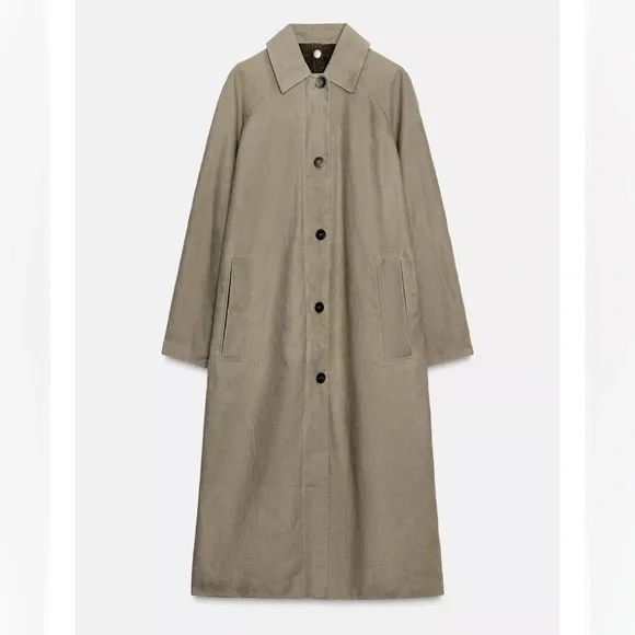 Zara Limited Edition Waxed Trench Coat Sz L - Picture 2 of 8